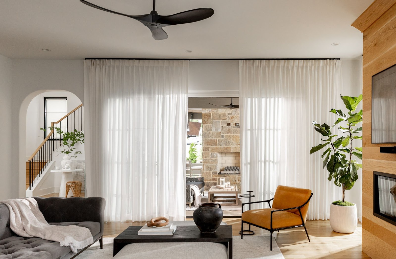 sunbrella window treatments in a living room